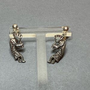 Vintage sterling silver kokopelli flute player clip earrings